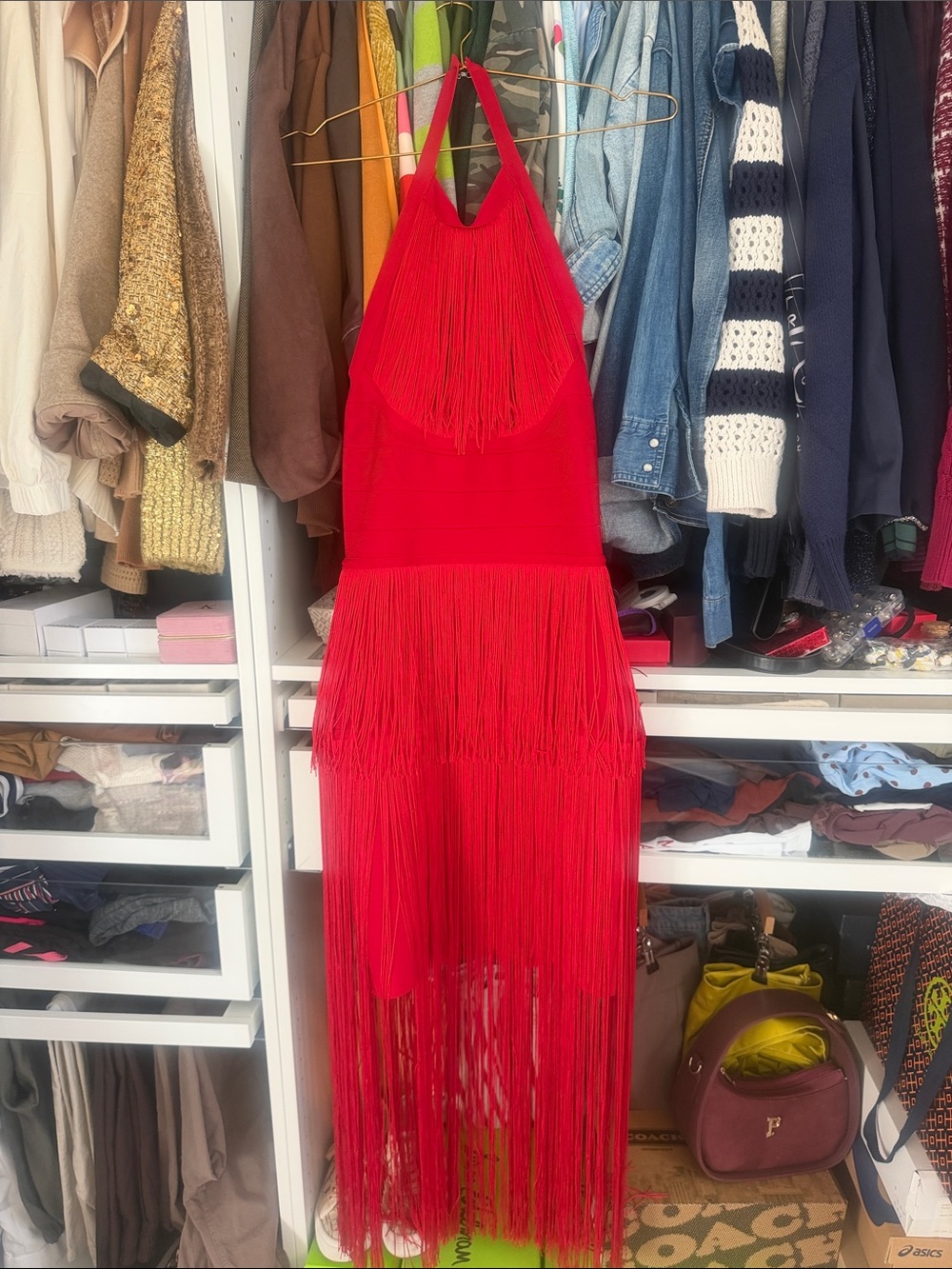 Red Fringe Halter Maxi Dress - Women